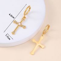 1 Pair Classic Style Cross Inlay 304 Stainless Steel Zircon 18K Gold Plated Drop Earrings main image 2