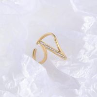 304 Stainless Steel 14K Gold Plated Simple Style Plating Inlay Geometric Zircon Open Rings main image 3