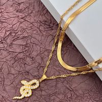 304 Stainless Steel 14K Gold Plated IG Style Plating Inlay Snake Zircon Double Layer Necklaces main image 3