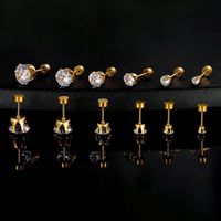 6 Pairs Simple Style Geometric Inlay Stainless Steel Zircon 14K Gold Plated Ear Studs main image 1