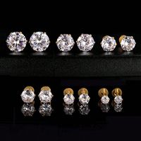 6 Pairs Simple Style Geometric Inlay Stainless Steel Zircon 14K Gold Plated Ear Studs main image 6
