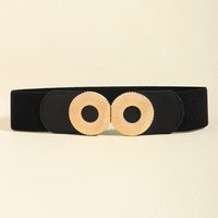 Simple Style Commute Round Elastic Band Metal Button Women's Leather Belts main image 4