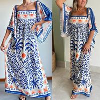 Women's Regular Dress Casual Boat Neck Backless Nine Points Sleeve Printing Maxi Long Dress Daily Tea Party main image 6