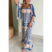 Women's Regular Dress Casual Boat Neck Backless Nine Points Sleeve Printing Maxi Long Dress Daily Tea Party main image 5