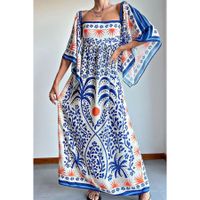 Women's Regular Dress Casual Boat Neck Backless Nine Points Sleeve Printing Maxi Long Dress Daily Tea Party sku image 1