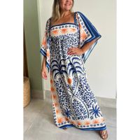Women's Regular Dress Casual Boat Neck Backless Nine Points Sleeve Printing Maxi Long Dress Daily Tea Party main image 3