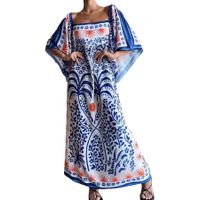 Women's Regular Dress Casual Boat Neck Backless Nine Points Sleeve Printing Maxi Long Dress Daily Tea Party main image 2