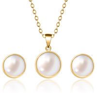 Stainless Steel 18K Gold Plated Elegant Round Inlay Artificial Pearls Earrings Necklace main image 3