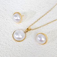 Stainless Steel 18K Gold Plated Elegant Round Inlay Artificial Pearls Earrings Necklace main image 4