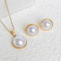 Stainless Steel 18K Gold Plated Elegant Round Inlay Artificial Pearls Earrings Necklace main image 6