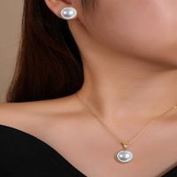Stainless Steel 18K Gold Plated Elegant Round Inlay Artificial Pearls Earrings Necklace main image 5