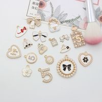 10 PCS/Package Alloy Rhinestones Pearl Heart Shape Flower Bow Knot Polished Pendant main image 7