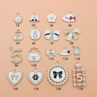 10 PCS/Package Alloy Rhinestones Pearl Heart Shape Flower Bow Knot Polished Pendant sku image 3