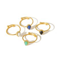 304 Stainless Steel 18K Gold Plated Casual Vintage Style Plating Inlay Water Droplets Natural Stone Open Rings main image 7