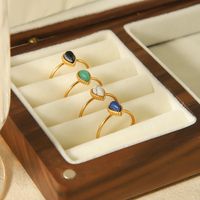 304 Stainless Steel 18K Gold Plated Casual Vintage Style Plating Inlay Water Droplets Natural Stone Open Rings main image 6
