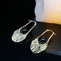 1 Paire Rétro Géométrique Incruster Le Cuivre Obsidienne Plaqué Or 24K Des Boucles D'Oreilles main image 4