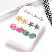 4 Pairs Simple Style Classic Style Starfish Shell Inlay Zinc Alloy Rhinestones 14K Gold Plated Ear Studs main image 1