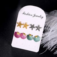 4 Pairs Simple Style Classic Style Starfish Shell Inlay Zinc Alloy Rhinestones 14K Gold Plated Ear Studs main image 5