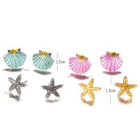 4 Pairs Simple Style Classic Style Starfish Shell Inlay Zinc Alloy Rhinestones 14K Gold Plated Ear Studs main image 2
