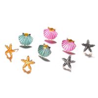 4 Pairs Simple Style Classic Style Starfish Shell Inlay Zinc Alloy Rhinestones 14K Gold Plated Ear Studs main image 4