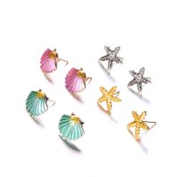 4 Pairs Simple Style Classic Style Starfish Shell Inlay Zinc Alloy Rhinestones 14K Gold Plated Ear Studs main image 3