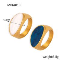 Titanium Steel 18K Gold Plated Streetwear Oval Enamel Plating Rings main image 10