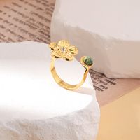 304 Stainless Steel 18K Gold Plated Cute Simple Style Flower Natural Stone Turquoise Zircon Open Rings main image 1