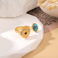 304 Stainless Steel 18K Gold Plated Cute Simple Style Flower Natural Stone Turquoise Zircon Open Rings main image 5