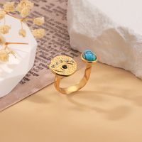 304 Stainless Steel 18K Gold Plated Cute Simple Style Flower Natural Stone Turquoise Zircon Open Rings main image 4