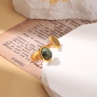 304 Stainless Steel 18K Gold Plated Cute Simple Style Flower Natural Stone Turquoise Zircon Open Rings main image 7
