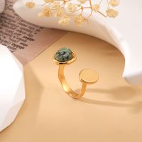 304 Stainless Steel 18K Gold Plated Cute Simple Style Flower Natural Stone Turquoise Zircon Open Rings main image 6