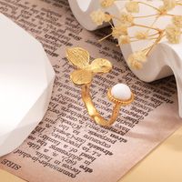 304 Stainless Steel 18K Gold Plated Cute Simple Style Flower Natural Stone Turquoise Zircon Open Rings main image 8