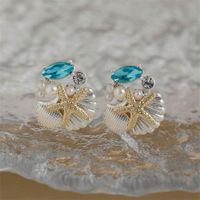1 Pair Simple Style Classic Style Starfish Inlay Zinc Alloy Pearl Zircon 14K Gold Plated Ear Studs main image 3