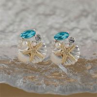 1 Pair Simple Style Classic Style Starfish Inlay Zinc Alloy Pearl Zircon 14K Gold Plated Ear Studs sku image 2