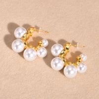 1 Pair Simple Style Classic Style Solid Color Plating Inlay Zinc Alloy Artificial Pearls 18K Gold Plated Ear Studs main image 7