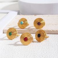 Wholesale Jewelry Glam Lady Spiral Ferroalloy Natural Stone Turquoise Inlay Rings main image 1