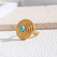 Wholesale Jewelry Glam Lady Spiral Ferroalloy Natural Stone Turquoise Inlay Rings sku image 3