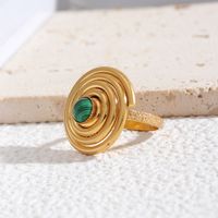 Wholesale Jewelry Glam Lady Spiral Ferroalloy Natural Stone Turquoise Inlay Rings sku image 4