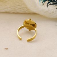 304 Stainless Steel 18K Gold Plated Vintage Style Plating Inlay Round Natural Stone Open Rings main image 4