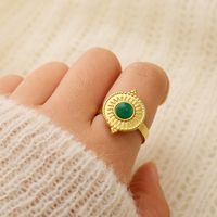 304 Stainless Steel 18K Gold Plated Vintage Style Plating Inlay Round Natural Stone Open Rings main image 5