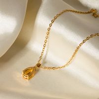 Stainless Steel 18K Gold Plated IG Style Water Droplets Inlay Zircon Pendant Necklace main image 7