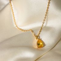 Stainless Steel 18K Gold Plated IG Style Water Droplets Inlay Zircon Pendant Necklace main image 3