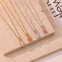 Stainless Steel White Gold Plated Gold Plated Elegant Asymmetrical Oval Plating Zircon Pendant Necklace main image 9