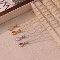 Stainless Steel White Gold Plated Gold Plated Elegant Asymmetrical Oval Plating Zircon Pendant Necklace main image 6