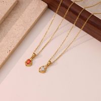 Stainless Steel White Gold Plated Gold Plated Elegant Asymmetrical Oval Plating Zircon Pendant Necklace main image 7