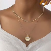 Elegant Lady Scallop Zinc Alloy Artificial Pearls 14K Gold Plated Women's Layered Necklaces main image 5