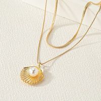 Elegant Lady Scallop Zinc Alloy Artificial Pearls 14K Gold Plated Women's Layered Necklaces main image 4