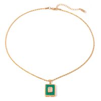 Stainless Steel 18K Gold Plated IG Style Square Inlay Malachite Zircon Pendant Necklace main image 3