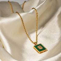 Stainless Steel 18K Gold Plated IG Style Square Inlay Malachite Zircon Pendant Necklace main image 7