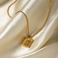 Stainless Steel 18K Gold Plated IG Style Square Inlay Malachite Zircon Pendant Necklace main image 6